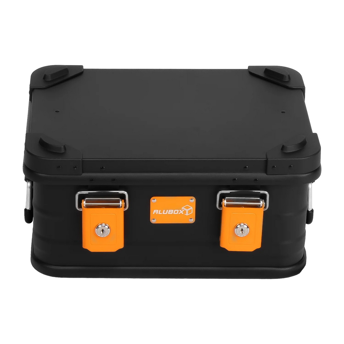 ALUBOX pulverbeschichtete Alukiste stapelbar schwarz orange