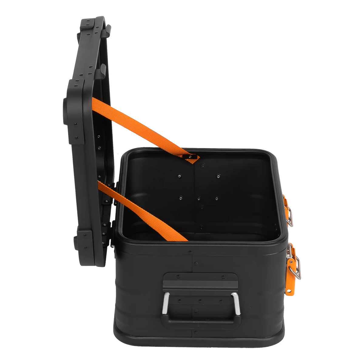 ALUBOX pulverbeschichtete Alukiste stapelbar schwarz orange