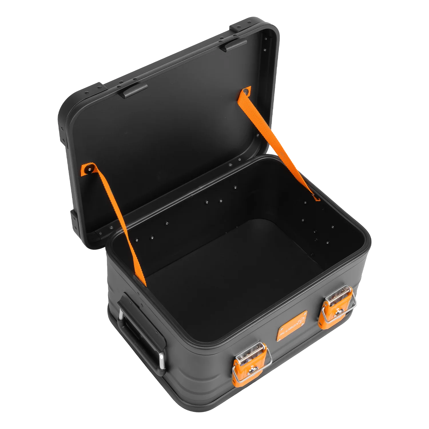 ALUBOX Alukiste mit Stapelecken E18 - E159 Liter - schwarz orange