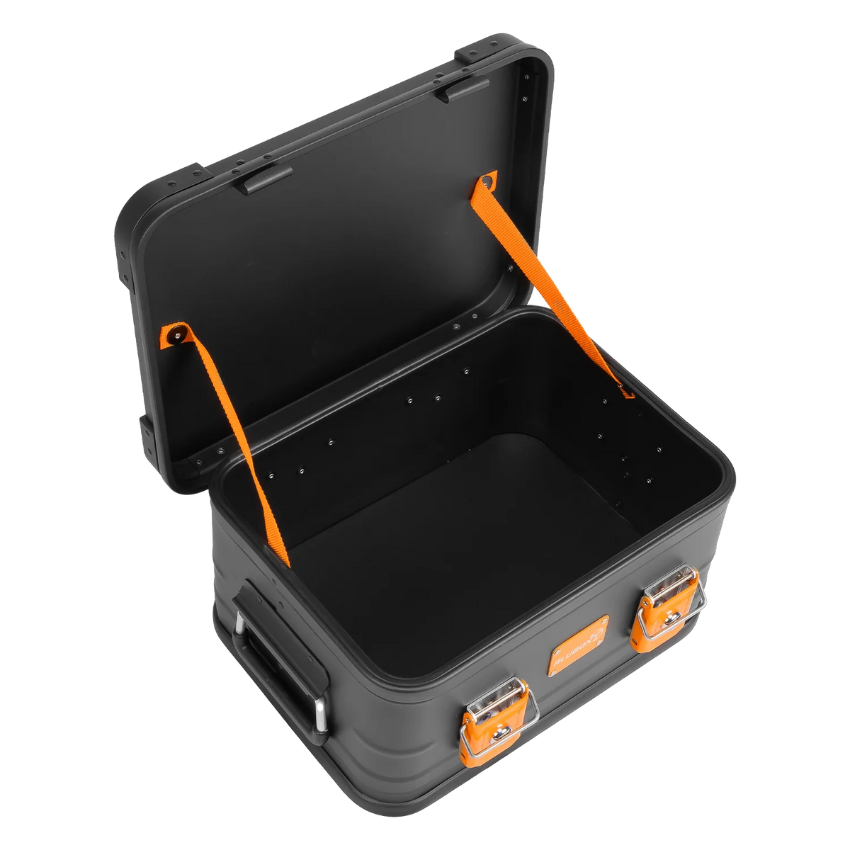 ALUBOX pulverbeschichtete Alukiste stapelbar schwarz orange