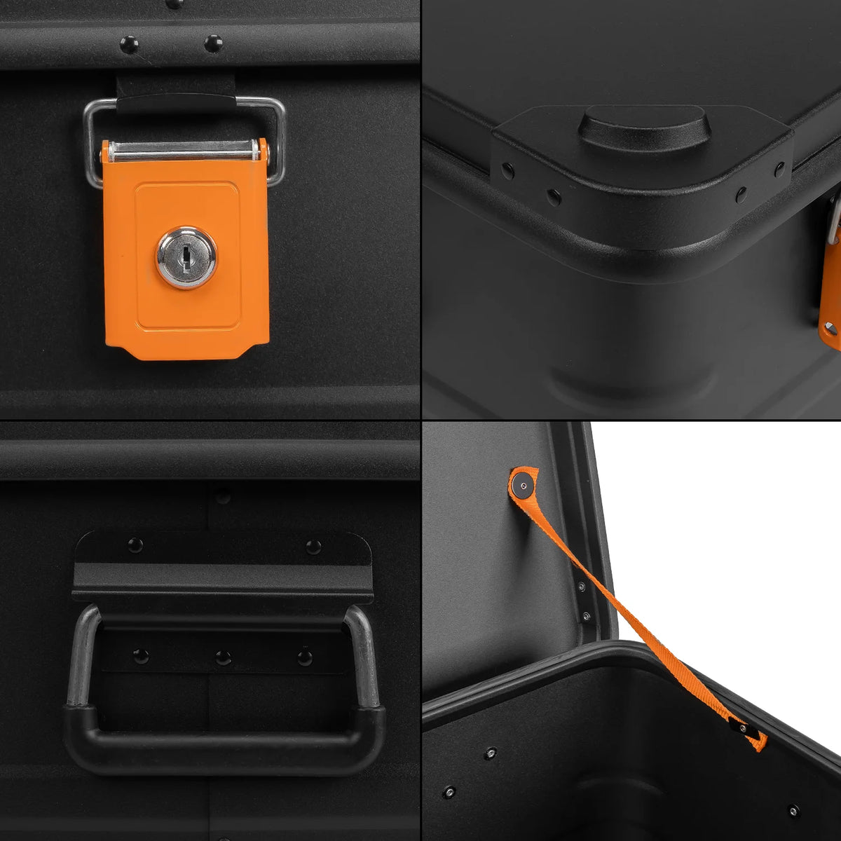 ALUBOX pulverbeschichtete Alukiste stapelbar schwarz orange