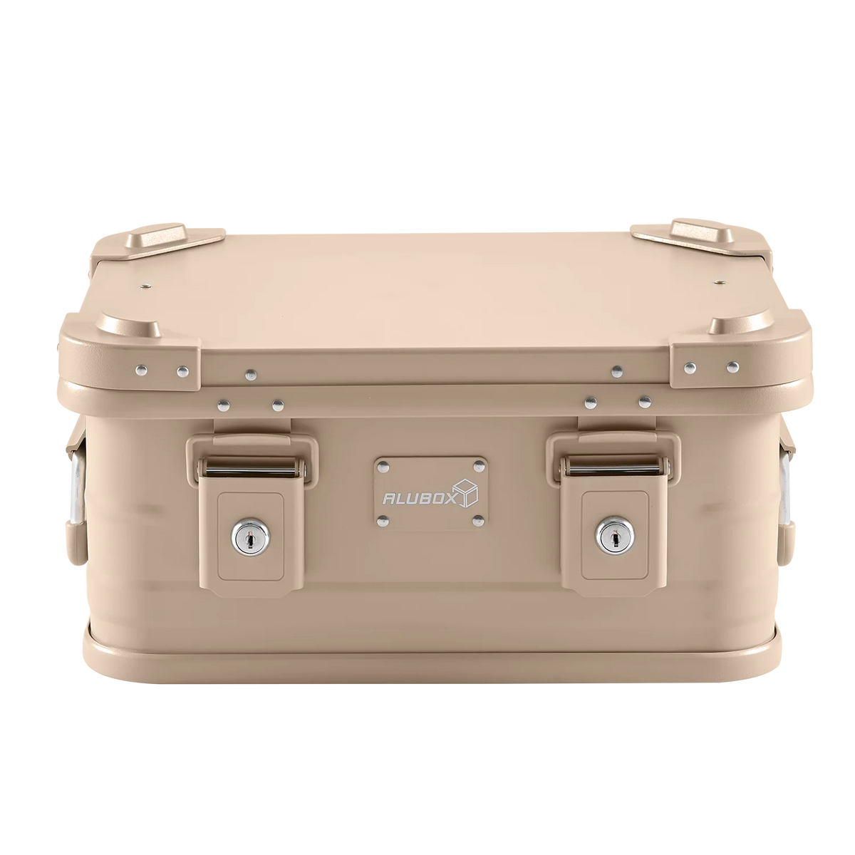 Alubox khaki beige – stapelbar, staubdicht mit Gummidichtung