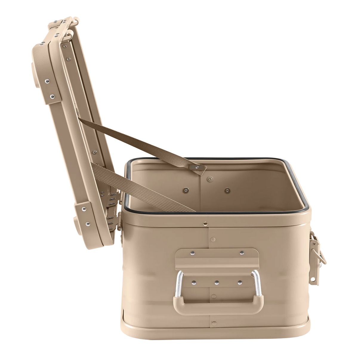 Alubox khaki beige – stapelbar, staubdicht mit Gummidichtung