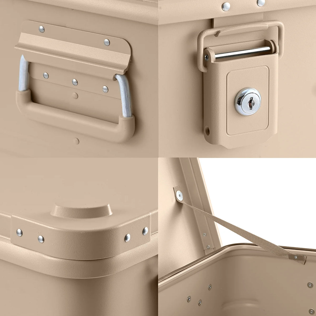 Alubox khaki beige – stapelbar, staubdicht mit Gummidichtung