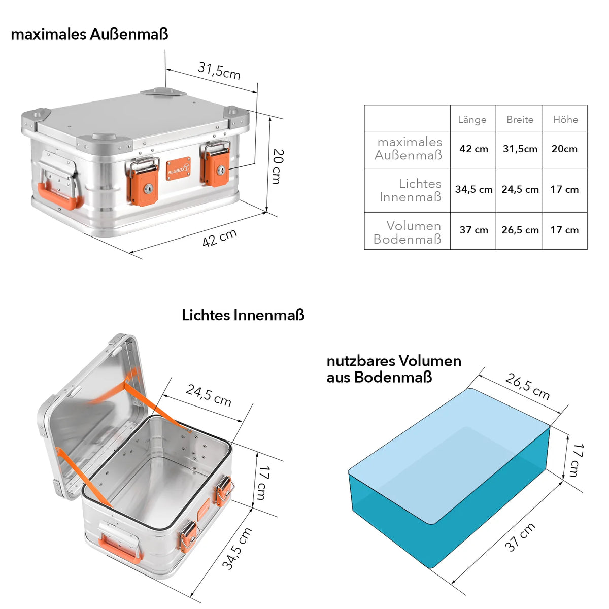 ALUBOX Alu Metallkiste - silber - abschliessbar mit Deckel