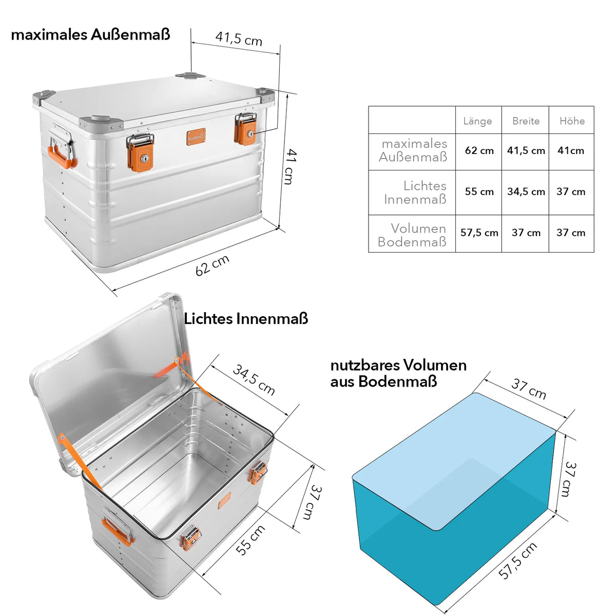 ALUBOX Alu Metallkiste - silber - abschliessbar mit Deckel