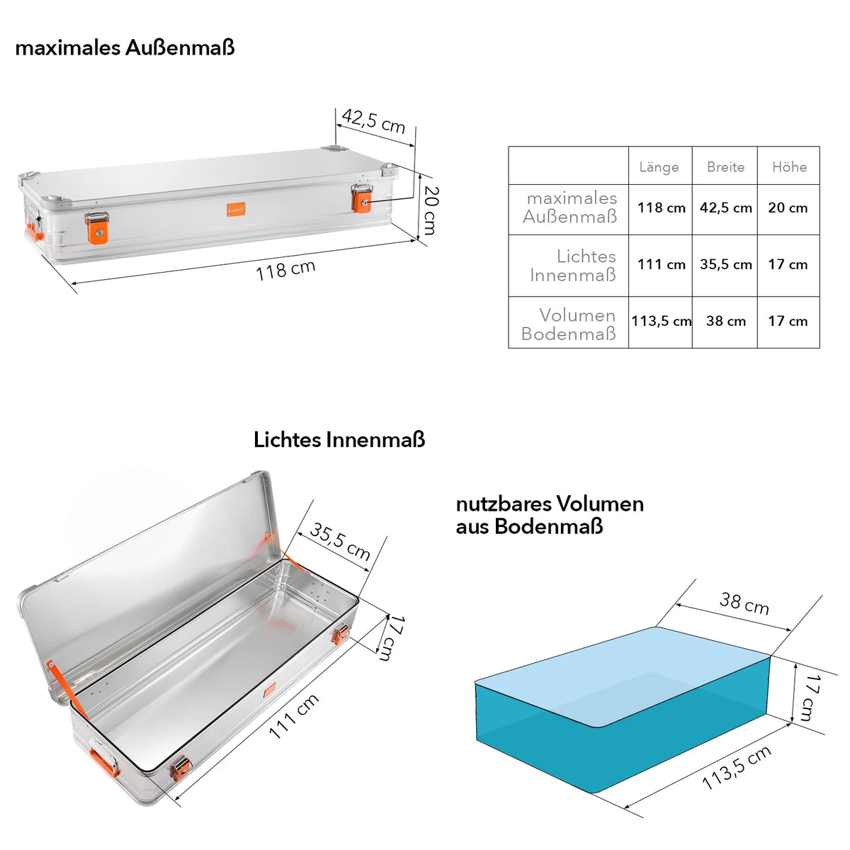 ALUBOX Alu Metallkiste - silber - abschliessbar mit Deckel
