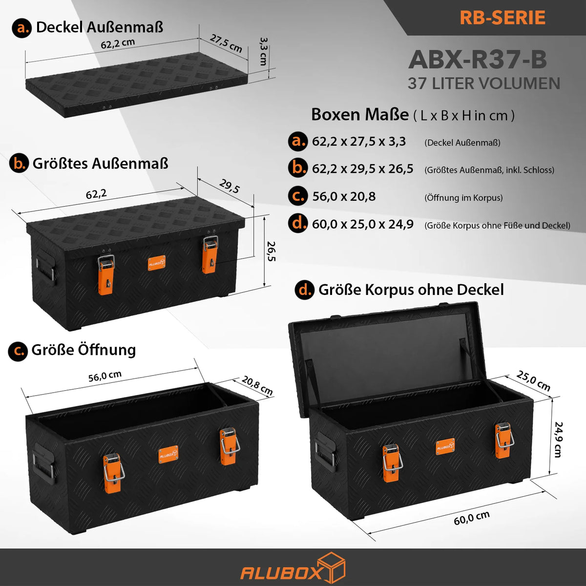ALUBOX Transportkiste 3 mm Riffelblech schwarz pulverbeschichtet