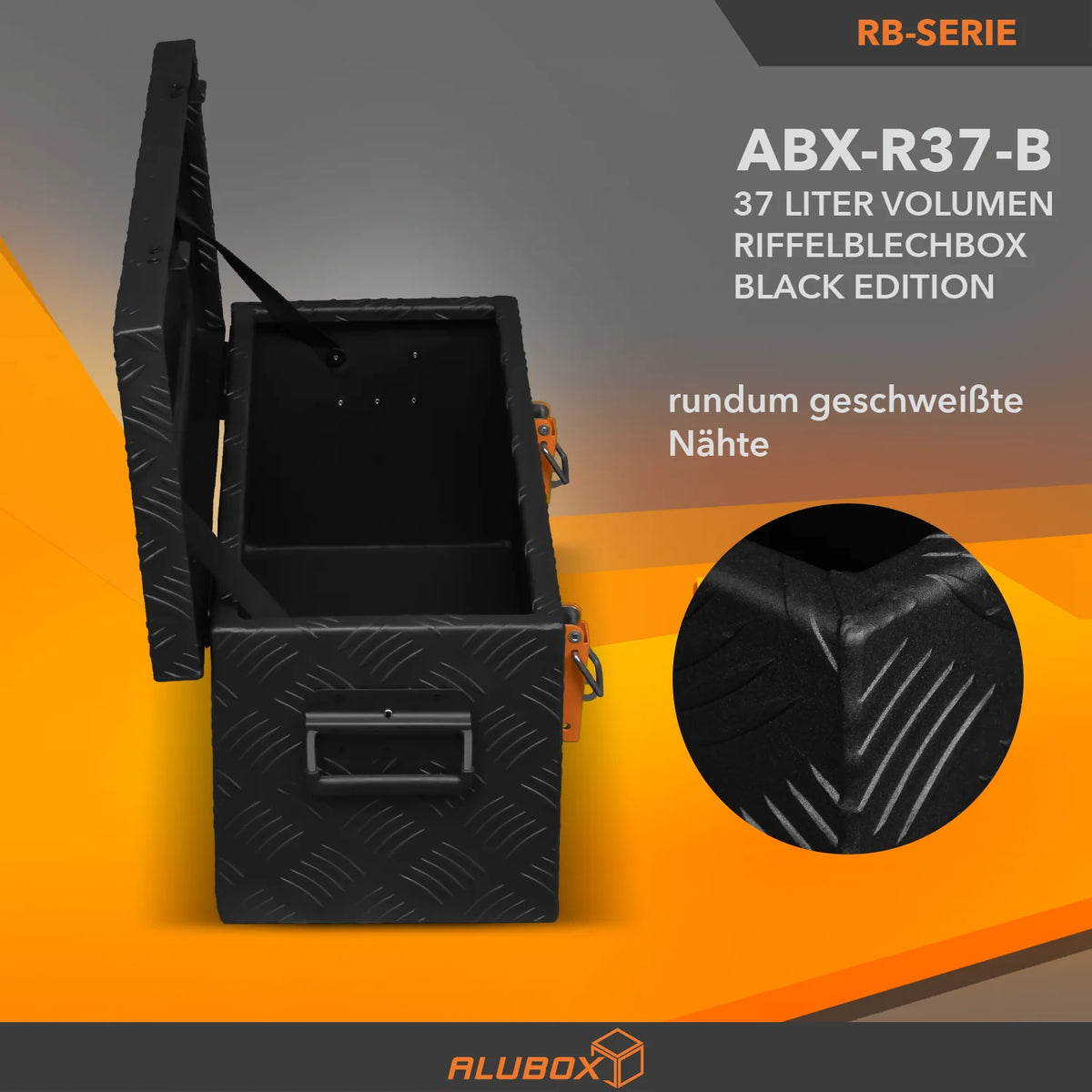 ALUBOX Transportkiste 3 mm Riffelblech schwarz pulverbeschichtet
