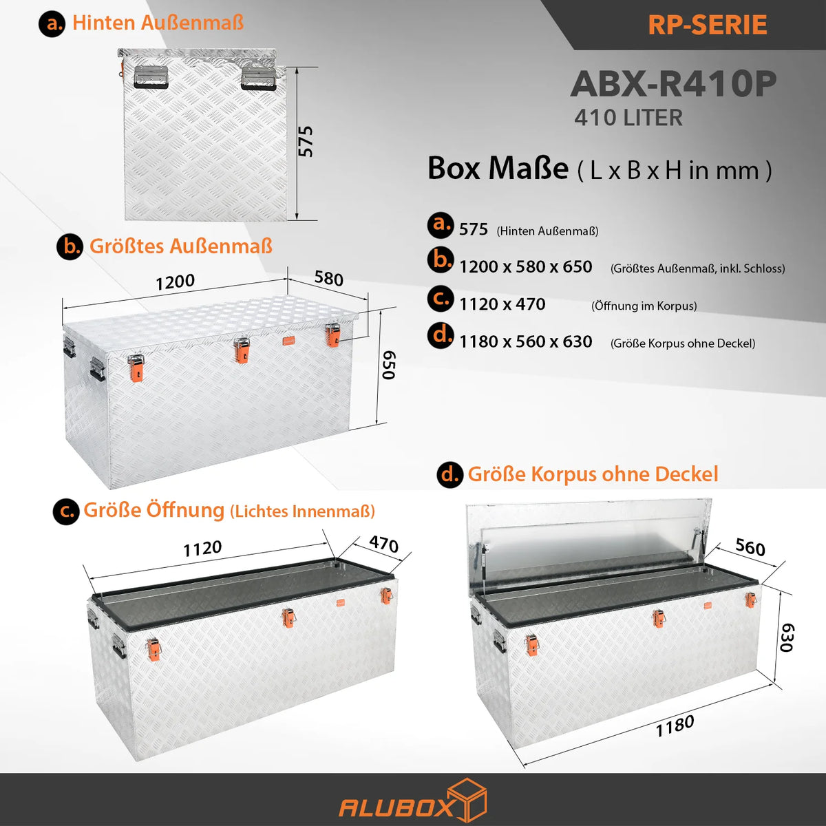 ALUBOX Riffelblech Pritschenbox mit Gasdruckheber