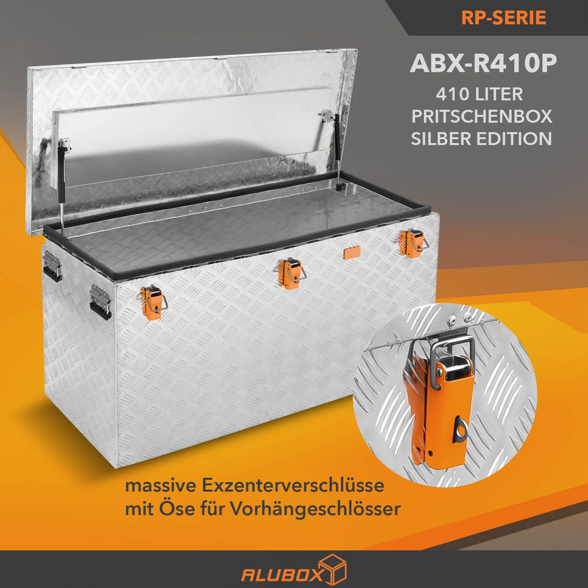 ALUBOX Riffelblech Pritschenbox mit Gasdruckheber