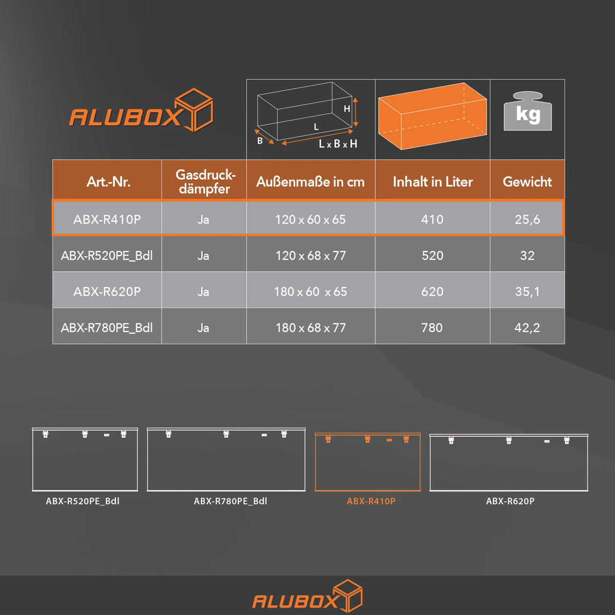 ALUBOX Riffelblech Pritschenbox mit Gasdruckheber