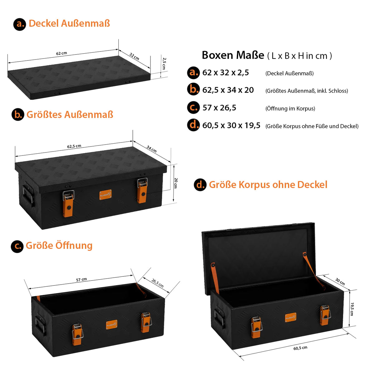 ALUBOX Transportbox 1,5 mm Riffelblech schwarz pulverbeschichtet