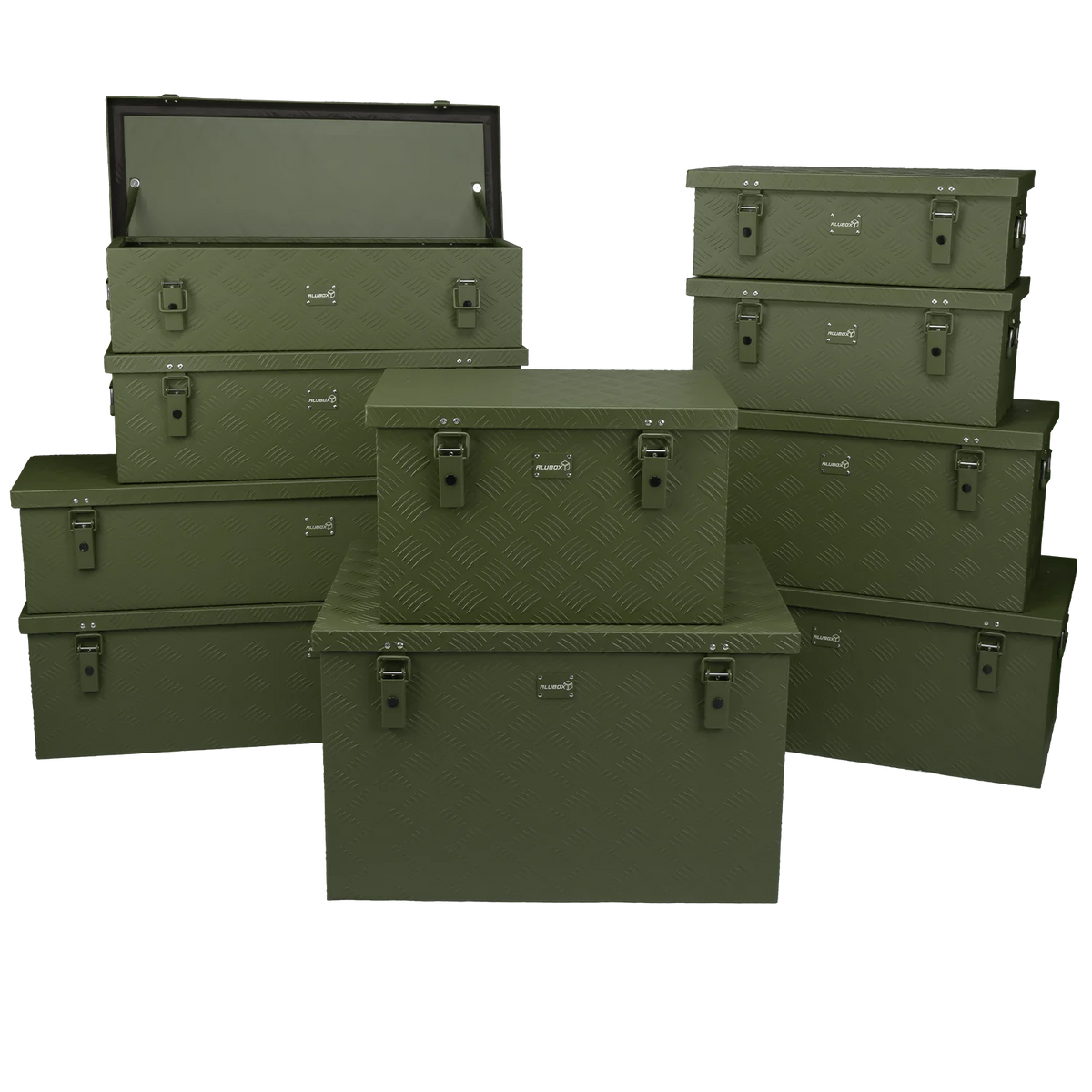 ALUBOX Transportbox 1,5 mm Riffelblech olivgrün pulverbeschichtet