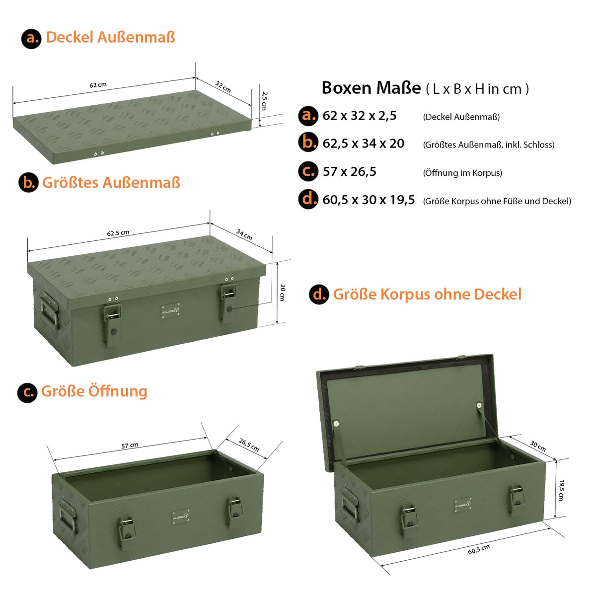 ALUBOX Transportbox 1,5 mm Riffelblech olivgrün pulverbeschichtet