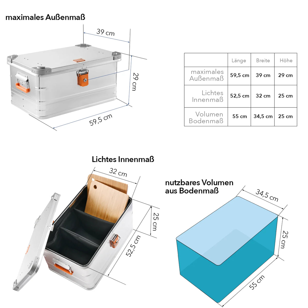 ALUBOX Campingbox + Schneidebretter + Einsatzfach