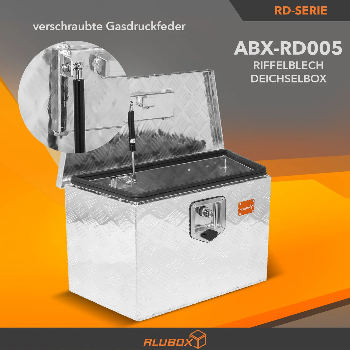 ALUBOX Riffelblech Deichselbox mit Gasdruckheber