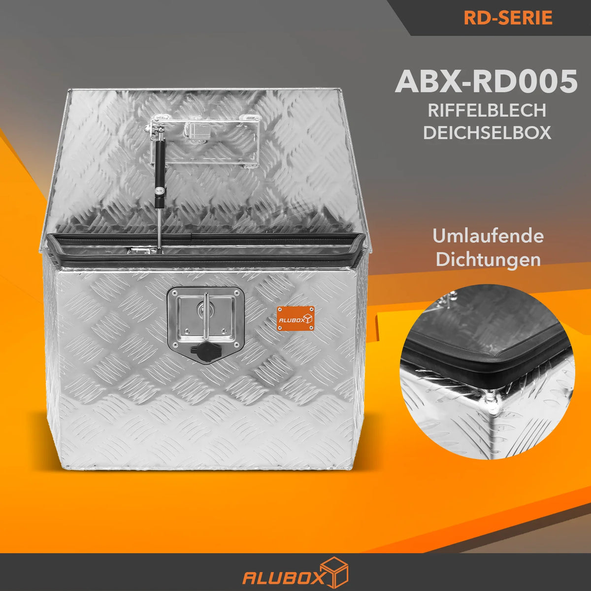 ALUBOX Riffelblech Deichselbox mit Gasdruckheber