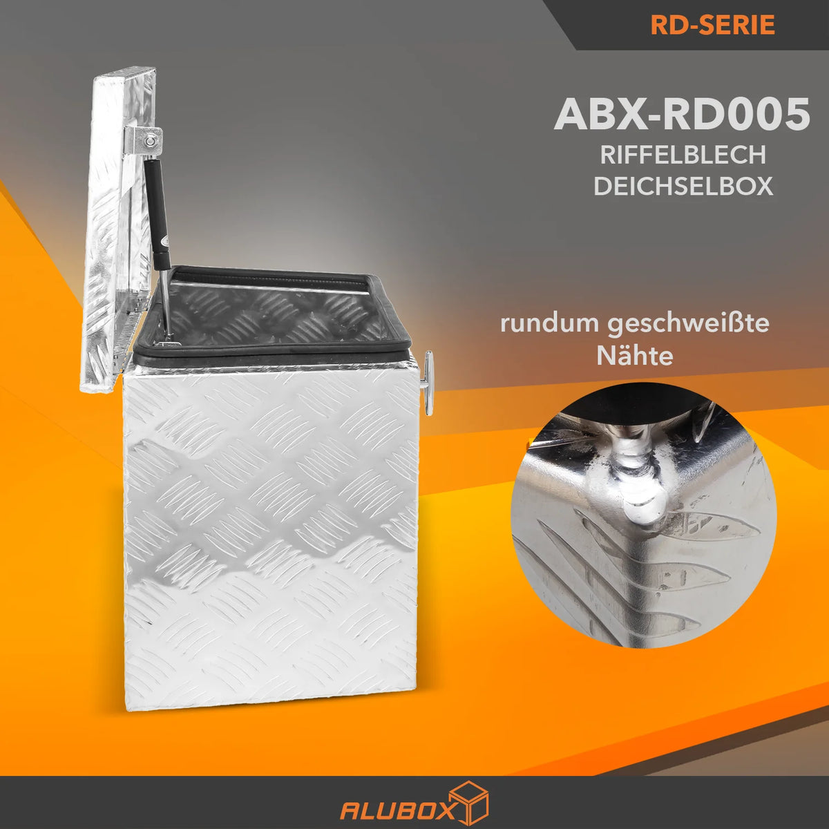 ALUBOX Riffelblech Deichselbox mit Gasdruckheber