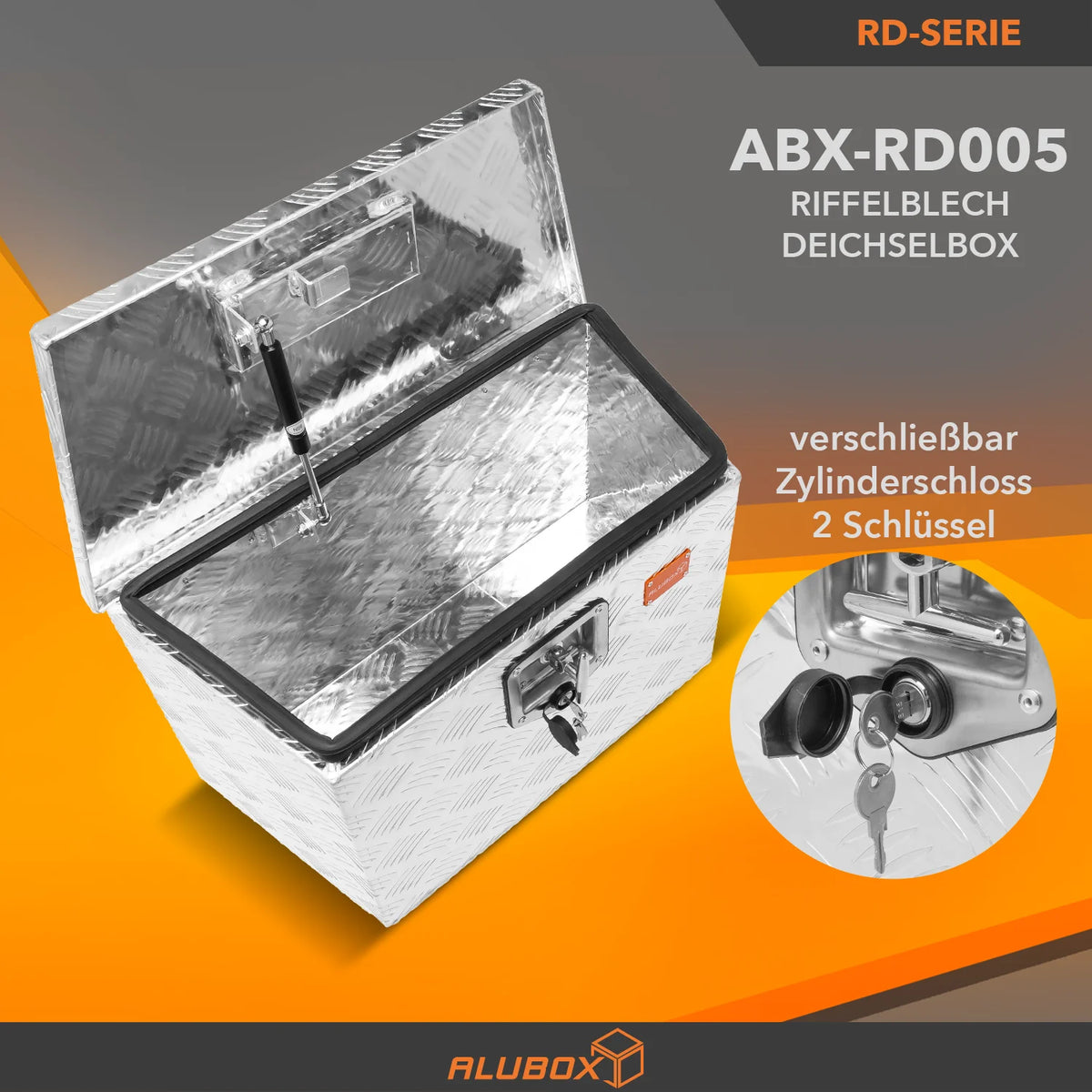 ALUBOX Riffelblech Deichselbox mit Gasdruckheber