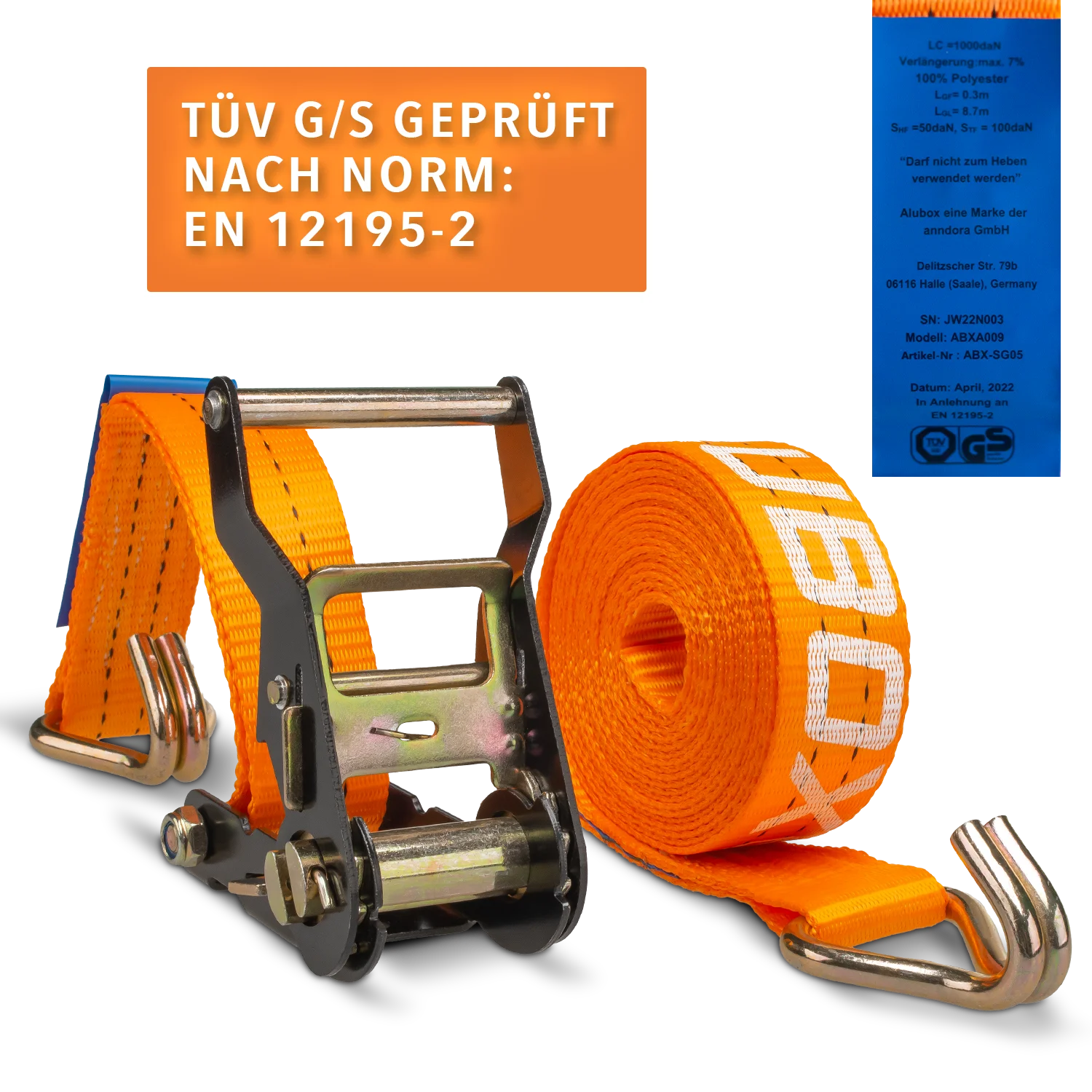 ALUBOX Spanngurte mit J-Haken 4 Stück 38mm breit Größenwahl