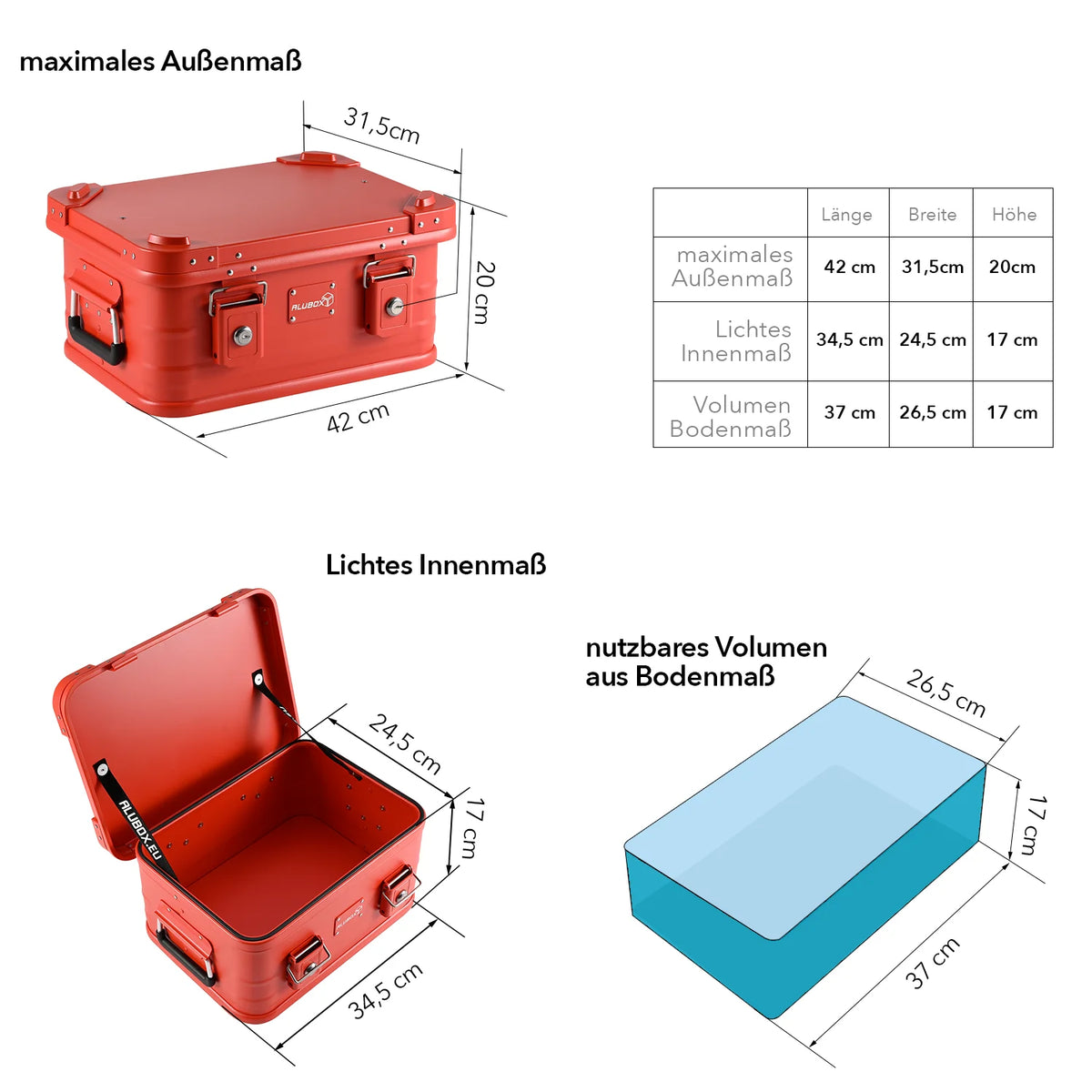 ALUBOX pulverbeschichtete Alukiste stapelbar - Rot