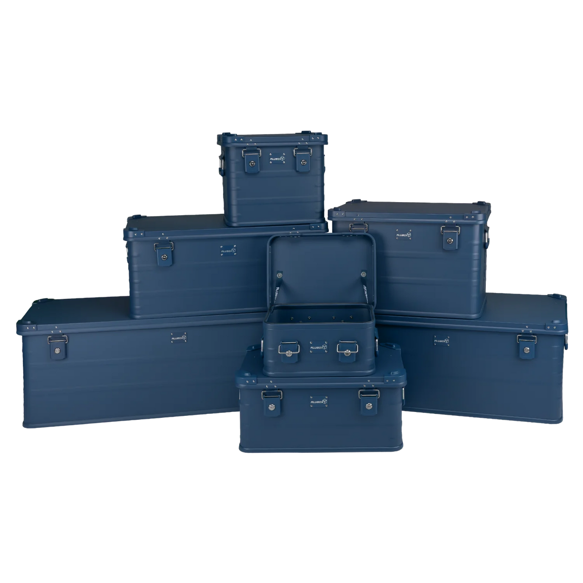 ALUBOX Metallkiste Alu blau - stapelbar - mit Deckel