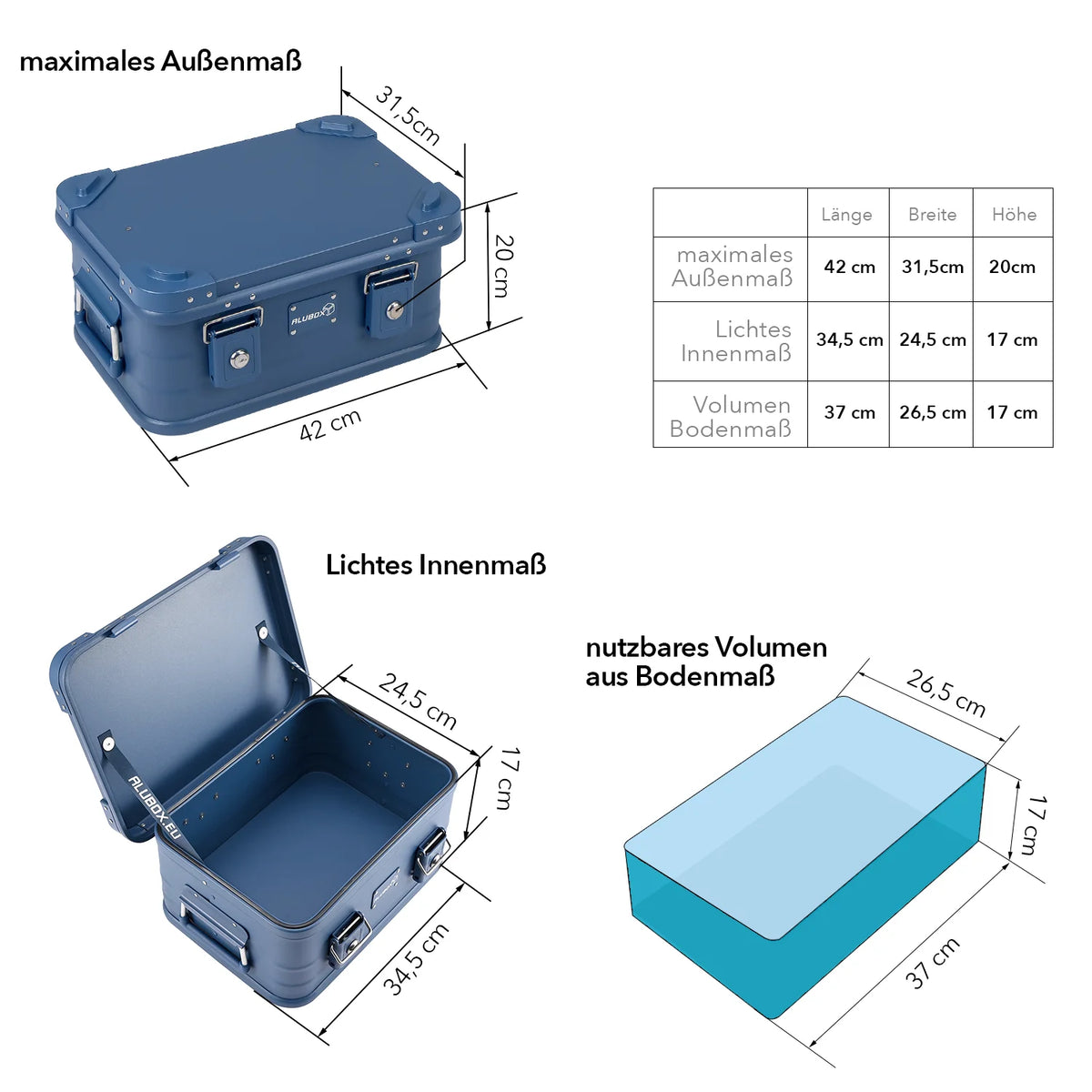 ALUBOX Metallkiste Alu blau - stapelbar - mit Deckel