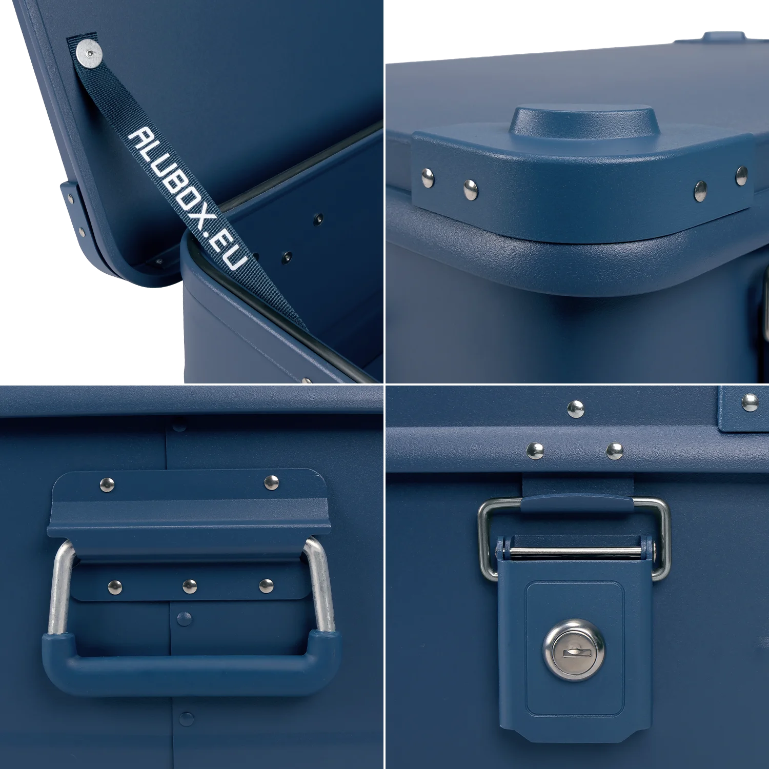 ALUBOX Alukiste Premium Lagerbox 18 - 159 L mit Druckguss Stapelecken blau