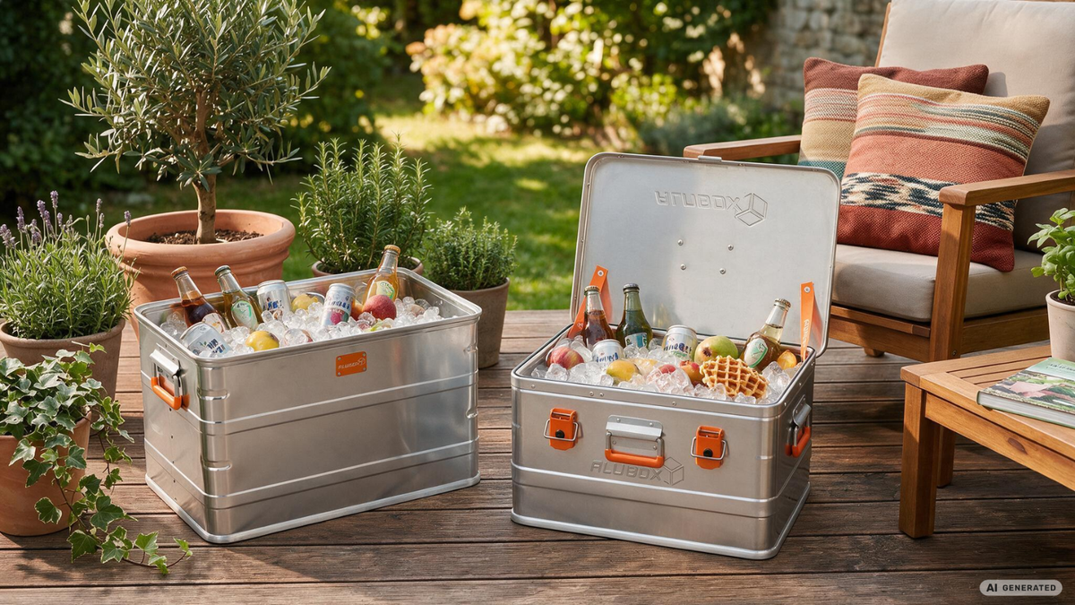 2 ALUBOX KIsten mit Eis und Getränken