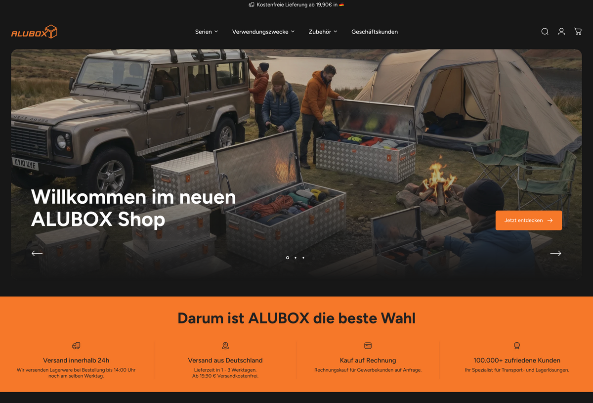 Screenshot von der neuen alubox.eu Startseite