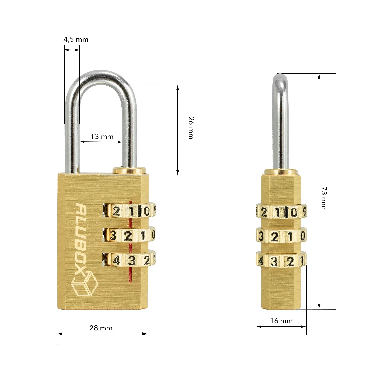 ALUBOX Vorhängeschloss Zahlenschloss 3 stellig Messing Bügelstärke 4,5mm