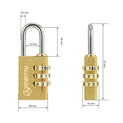 ALUBOX Vorhängeschloss Zahlenschloss 3 stellig Messing Bügelstärke 4,5mm