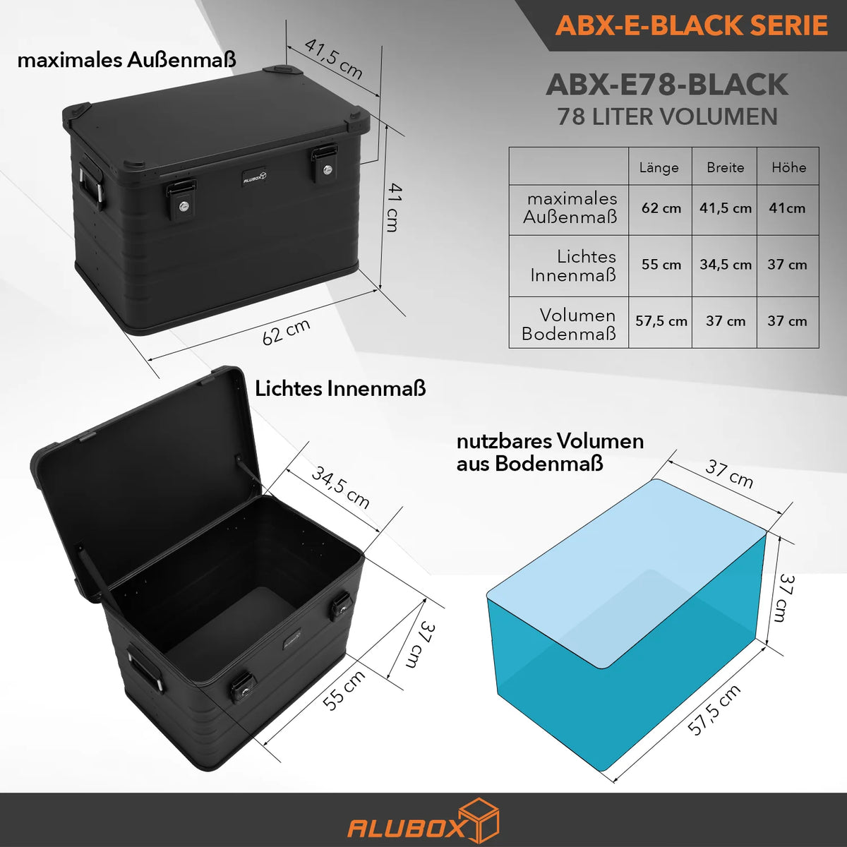 ALUBOX full Black Box - mit Deckel + Stapelecken