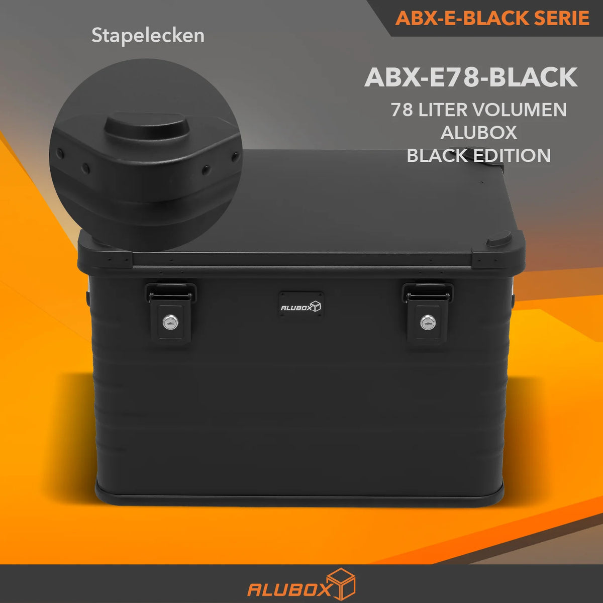 ALUBOX full Black Box - mit Deckel + Stapelecken