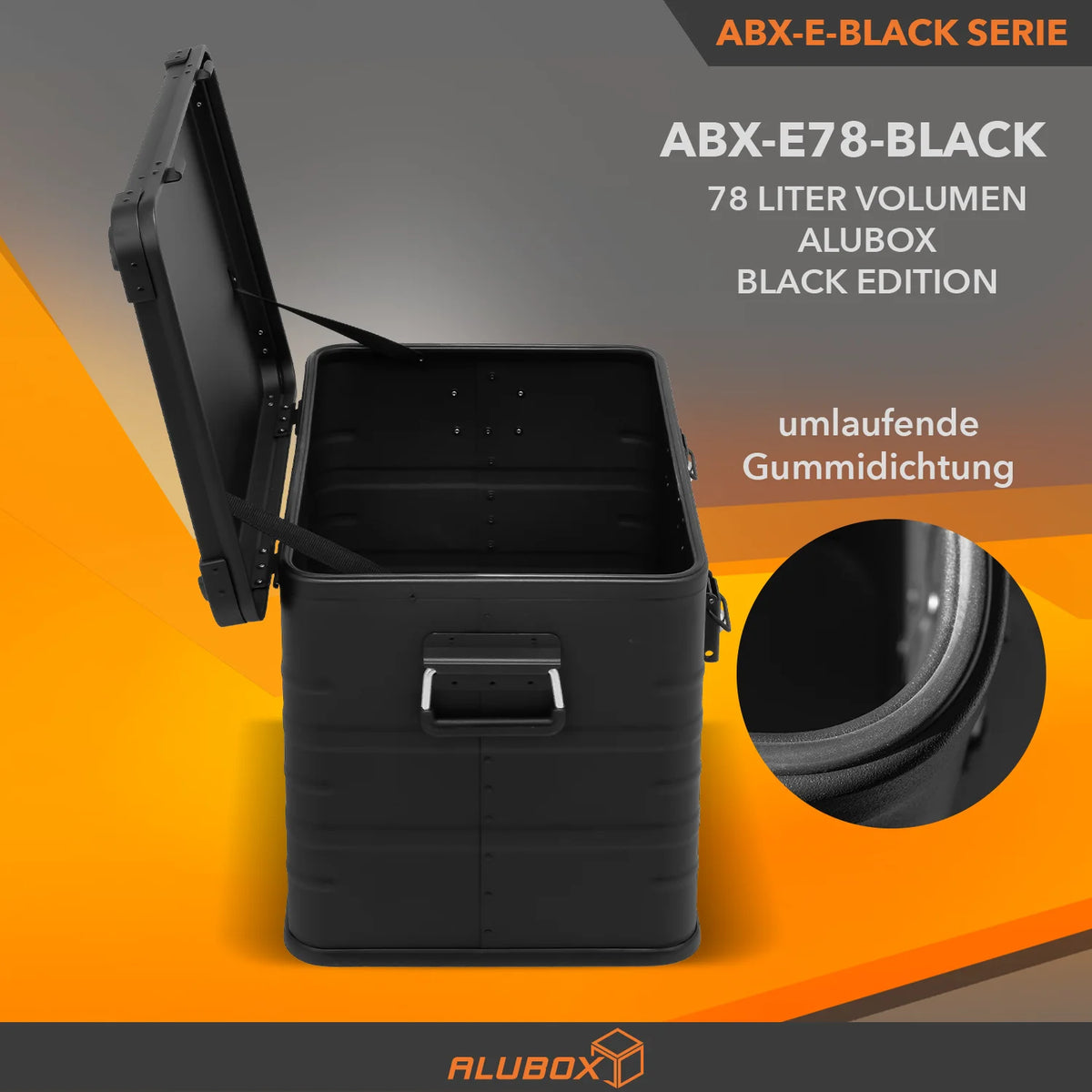 ALUBOX full Black Box - mit Deckel + Stapelecken