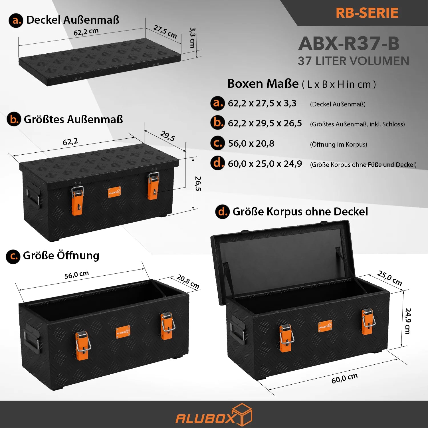 ALUBOX Strong Riffelblech 37 Liter - 470 Liter schwarz Verfügbarkeit siehe Tabelle
