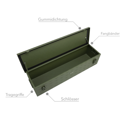 ALUBOX Transportbox 1,5 mm Riffelblech olivgrün pulverbeschichtet