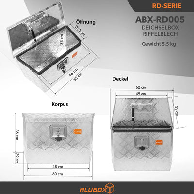 ALUBOX Riffelblech Deichselbox 1,5 mm Stärke - Größenwahl