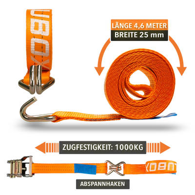 ALUBOX Spanngurte mit J-Haken 4 Stück 38mm breit Größenwahl