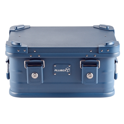 ALUBOX Alukiste Premium Lagerbox 18 - 159 L mit Druckguss Stapelecken blau