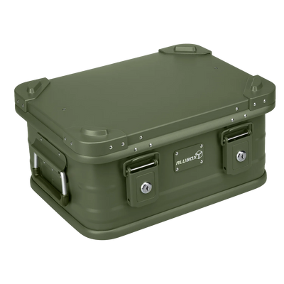 ALUBOX pulverbeschichtete Alukiste stapelbar - Olivgrün 18L - 420 x 310 x 200