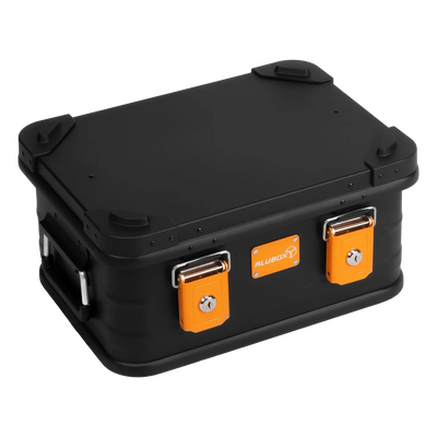 ALUBOX pulverbeschichtete Alukiste stapelbar schwarz orange 18 L - 420 x 310 x 200